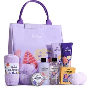 bff love spa gift baskets for women, bath and body gift set, lavender spa set for women gift, with candle, bath bomb, bubble bath, relaxing pamper gifts for women, valentines gifts for her