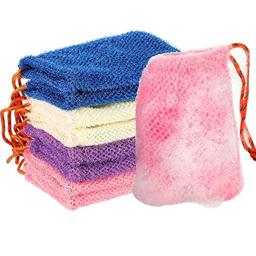 Shappy 8 Pieces Soap Saver Pouch Bar Bags Exfoliating Net Mesh for Shower Holder Bubble Foam Pocket Women Men Girls (Beige, Blue, Purple, Pink), Count (Pack of 1)