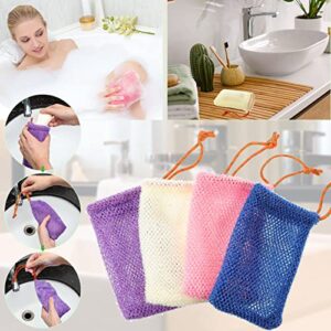 Shappy 8 Pieces Soap Saver Pouch Bar Bags Exfoliating Net Mesh for Shower Holder Bubble Foam Pocket Women Men Girls (Beige, Blue, Purple, Pink), Count (Pack of 1)