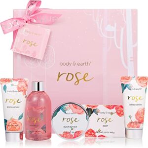 bath spa gift baskets for women-bath sets for women gift luxurious 5 piece rose scented spa gift set with shower gel,body butter,hand cream,body lotion,gifts for women,mother’s day gifts,gifts for mom