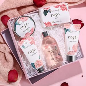 Bath Spa Gift Baskets for Women-Bath Sets for Women Gift Luxurious 5 Piece Rose Scented Spa Gift set with Shower Gel,Body Butter,Hand Cream,Body Lotion,Gifts for Women,Mother's Day Gifts,Gifts for Mom