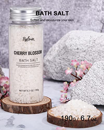 Gifts for Women, BFF LOVE-5pcs Cherry Blossom Bath and Body Set, Spa Kit Gift Set for Women with Massage Oil, Scented Candle, Bath Salt, Hand Cream & Soap, Gift Baskets for Women