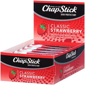 chapstick classic (1 box of 12 sticks, 12 total sticks, strawberry flavor) skin protectant flavored lip balm tube, 0.15 ounce each