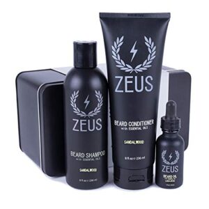 zeus beard care set, starter beard wash & beard oil kit for men, soften, hydrates, & moisturizes – made in usa (sandalwood)