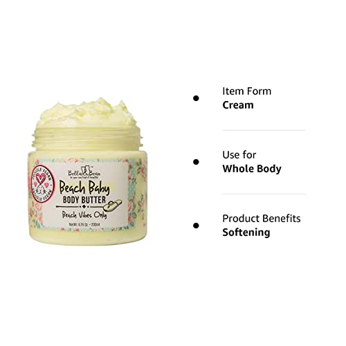 Bella and Bear Beach Baby Body Butter - Moisturizing Shea Cream for Women - Vegan, Cruelty-Free, Oil-Free - Helps Prevents Pregnancy Stretch Marks 6.76-oz