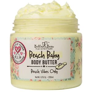 bella and bear beach baby body butter – moisturizing shea cream for women – vegan, cruelty-free, oil-free – helps prevents pregnancy stretch marks 6.76-oz