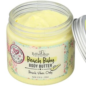 Bella and Bear Beach Baby Body Butter - Moisturizing Shea Cream for Women - Vegan, Cruelty-Free, Oil-Free - Helps Prevents Pregnancy Stretch Marks 6.76-oz