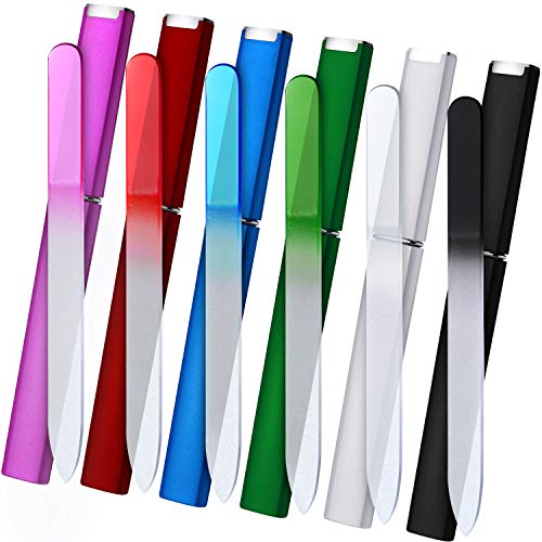 6 Pack Glass Nail Files with Case Crystal Glass Fingernail Files Double Sided Glass Nail File Mixed Color Manicure Set for Gentle Nail Care, 6 Colors