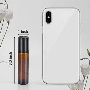 25 Pack Essential Oil Roller Bottles, sungwoo 10ml Amber Glass Roller Bottles with Stainless Steel Roller Balls and Caps for Travel, Perfume and Lip Gloss