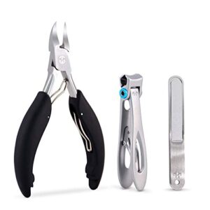 nail clipper set, toenail clippers for thick hard nails, professional podiatrist heavy duty toe nail clippers and nail file for men and adults, seniors – super sharp surgical stainless steel (black)