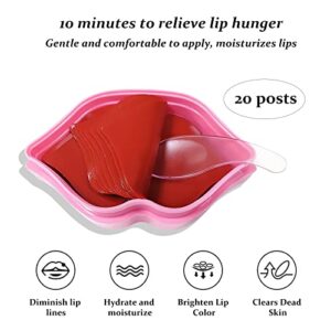 FREEORR 20Pcs Lip Masks, Moisturizing Lip Sleep Mask Smooth Chapped Lip and Restores Moisture Plumping Dry Lips Overnight Lip Care Fall/Winter Collagen Lip Mask Crystal Lip Care Gel Pads Lip Masks Effectively Nourishes the Lip Skin（Pink）