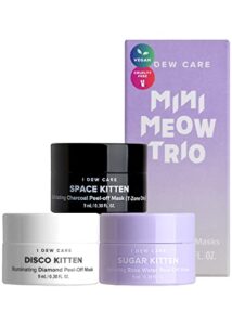 i dew care peel off face mask set – mini meow trio | travel size, spa day, gift set, hydrating, illuminating, exfoliating