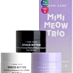 I DEW CARE Peel Off Face Mask Set - Mini Meow Trio | Travel Size, Spa day, Gift Set, Hydrating, Illuminating, Exfoliating