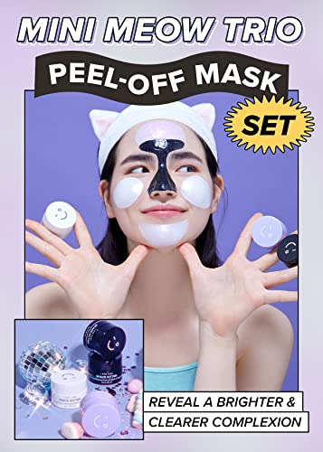I DEW CARE Peel Off Face Mask Set - Mini Meow Trio | Travel Size, Spa day, Gift Set, Hydrating, Illuminating, Exfoliating