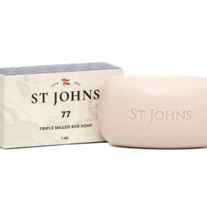 St. John No. 77 Luxury Soap Bar for Men 3X Triple Mille Bath, Body, Shower Soap Bar. 7 Oz Premium Creamy Scented Lather. Best smelling, selling soap bar for guys. Olive Oil, Glycerine, Vitamin E.