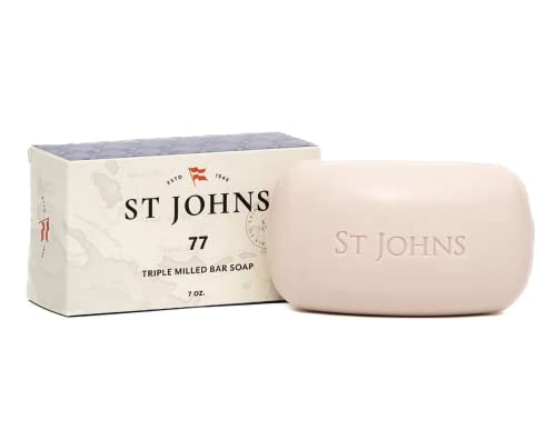 St. John No. 77 Luxury Soap Bar for Men 3X Triple Mille Bath, Body, Shower Soap Bar. 7 Oz Premium Creamy Scented Lather. Best smelling, selling soap bar for guys. Olive Oil, Glycerine, Vitamin E.