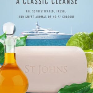 St. John No. 77 Luxury Soap Bar for Men 3X Triple Mille Bath, Body, Shower Soap Bar. 7 Oz Premium Creamy Scented Lather. Best smelling, selling soap bar for guys. Olive Oil, Glycerine, Vitamin E.