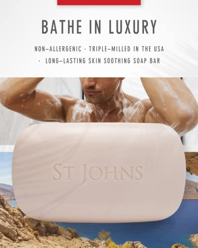 St. John No. 77 Luxury Soap Bar for Men 3X Triple Mille Bath, Body, Shower Soap Bar. 7 Oz Premium Creamy Scented Lather. Best smelling, selling soap bar for guys. Olive Oil, Glycerine, Vitamin E.