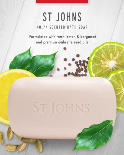 St. John No. 77 Luxury Soap Bar for Men 3X Triple Mille Bath, Body, Shower Soap Bar. 7 Oz Premium Creamy Scented Lather. Best smelling, selling soap bar for guys. Olive Oil, Glycerine, Vitamin E.