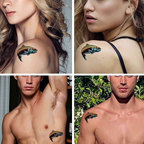 Dopetattoo Realistic Tattoos Temporary Tattoos 6 Sheets Realistic of the Rainbow Trout Jumping Out Water Sketch Tattoo Stickers for Adult Kids Women Men Arms Legs Chest Waist Neck Rainbow Tattoo