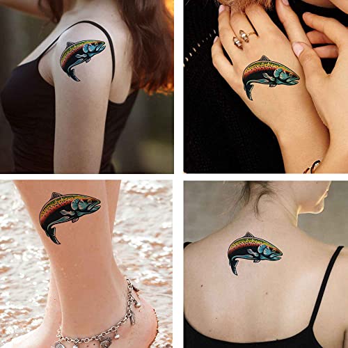 Dopetattoo Realistic Tattoos Temporary Tattoos 6 Sheets Realistic of the Rainbow Trout Jumping Out Water Sketch Tattoo Stickers for Adult Kids Women Men Arms Legs Chest Waist Neck Rainbow Tattoo