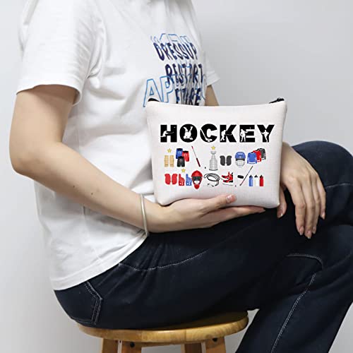 Hockey Player Gift for Girl Hockey Cosmetic Bag Hockey Lover Gift Hockey Makeup Zipper Pouch for Hockey Mom Hockey Coach Hockey Team Hockey Girls (Hockey)