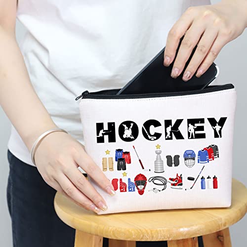 Hockey Player Gift for Girl Hockey Cosmetic Bag Hockey Lover Gift Hockey Makeup Zipper Pouch for Hockey Mom Hockey Coach Hockey Team Hockey Girls (Hockey)