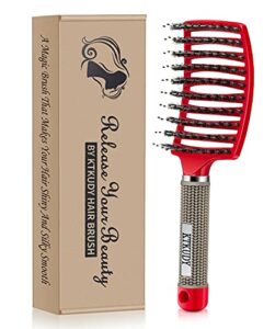 detangling brush boar bristles ktkudy magical brush detangler tangle free hair brush for women men kids wet and dry hair (red)