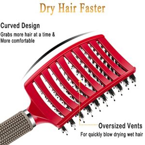 Detangling Brush Boar Bristles KTKUDY Magical Brush Detangler Tangle Free Hair Brush for Women Men Kids Wet and Dry Hair (Red)