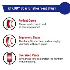 Detangling Brush Boar Bristles KTKUDY Magical Brush Detangler Tangle Free Hair Brush for Women Men Kids Wet and Dry Hair (Red)