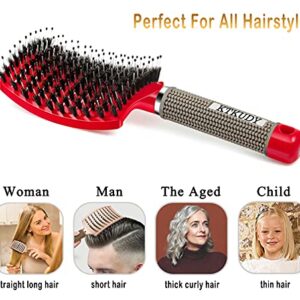 Detangling Brush Boar Bristles KTKUDY Magical Brush Detangler Tangle Free Hair Brush for Women Men Kids Wet and Dry Hair (Red)