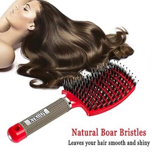 Detangling Brush Boar Bristles KTKUDY Magical Brush Detangler Tangle Free Hair Brush for Women Men Kids Wet and Dry Hair (Red)