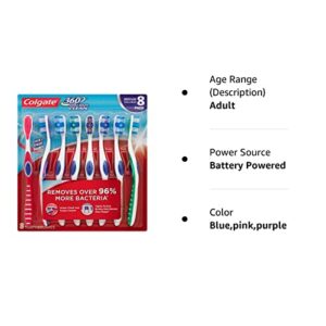 Colgate 360 Toothbrush with Tongue and Cheek Cleaner - Medium (8 Pack)