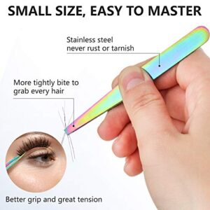 6 Pieces Eyebrow Tweezers Set with Curved Scissors, Eyelash Brush Stainless Steel Brow Remover Tools for Women and Girls, Hair Plucking Daily Beauty Tool with Storage Case (Rainbow Color)