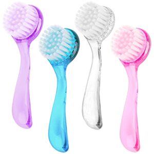 beomeen facial cleansing brush, 4 colors facial exfoliating brush face wash scrub exfoliator brush for makeup skincare removal, (blue, pink, purple, clear)