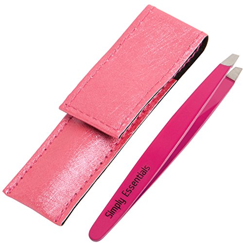 BEST SLANT TWEEZERS PINK Set Includes CASE and Ebook - Precision Eyebrows Tweezer - Stainless Steel - For Beautiful Eyebrows!