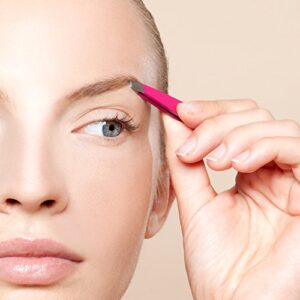 BEST SLANT TWEEZERS PINK Set Includes CASE and Ebook - Precision Eyebrows Tweezer - Stainless Steel - For Beautiful Eyebrows!