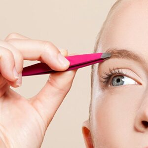 BEST SLANT TWEEZERS PINK Set Includes CASE and Ebook - Precision Eyebrows Tweezer - Stainless Steel - For Beautiful Eyebrows!