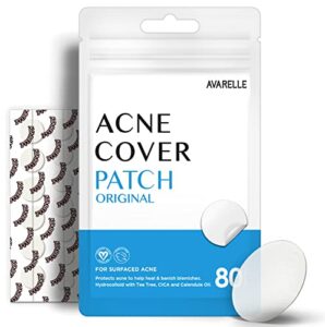 avarelle pimple patches (40 count) hydrocolloid acne cover patches | zit patches for blemishes, zits and breakouts with tea tree, calendula and cica oil for face | vegan, cruelty free certified, carbonfree certified (40 patches) (medium, 80)