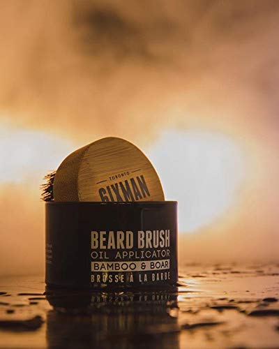 6IXMAN™ BEARD BRUSH - BAMBOO AND BOAR BRISTLE – For Short to Medium Beards, Easy-grip handle, Travel Friendly, Exfoliating, Beard Oil Applicator – Includes Travel Tin