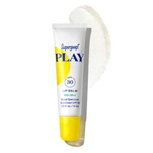 supergoop! play lip balm spf 30 with mint, 0.5 fl oz – reef-friendly, broad spectrum spf lip balm with hydrating honey, shea butter & sunflower seed oil – clean ingredients – great for active days