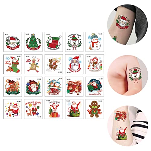 Santa Stickers Christmas Temporary Tattoos: 20pcs Santa Claus Snowman Reindeer Gingerbread Man Fake Tattoo Decals Winter Holiday Party Favors Stocking Stuffers