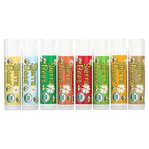 organic lip balms combo pack, 8 pack, 0.15 oz (4.25 g) each, sierra bees
