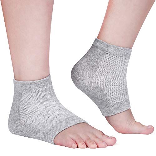 Bememo Soft Gel Heel Socks Ventilate Open Toe Socks 4 Pairs for Dry Hard Cracked Skin Moisturizing Day Night Care Skin (Gray)