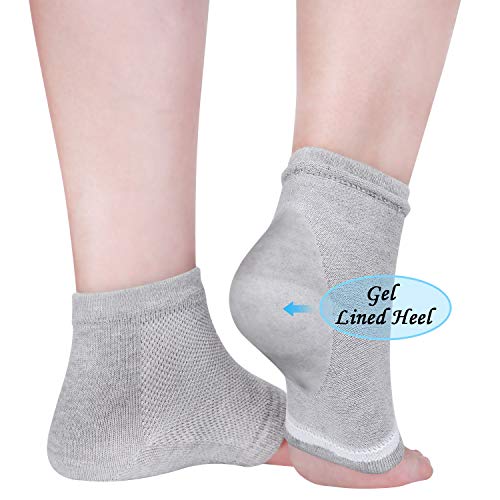 Bememo Soft Gel Heel Socks Ventilate Open Toe Socks 4 Pairs for Dry Hard Cracked Skin Moisturizing Day Night Care Skin (Gray)