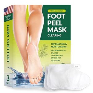 farmskin foot peel mask clearing / removes dry dead skin for cracked feet / foot mask for soft baby feet with tea tree, cica / dermatologically tested (pack of 3)