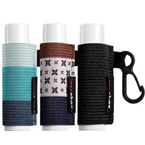 heyskay lip balm holder sleeves keychain chapstick elastic sleeves (black/light blue strip/dark blue strip) 3 count (pack of 1)