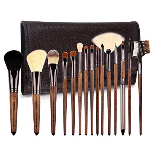 ZOREYA Makeup Brush Set ,15pcs Unique Walnut Makeup Brushes with Nobility,Professional Premium Synthetic Foundation Powder Concealers Eye Shadows Makeup brushes Set with Perfect Vegan Leather Bag