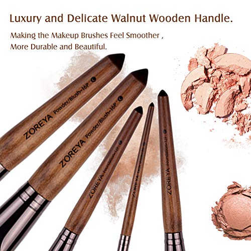 ZOREYA Makeup Brush Set ,15pcs Unique Walnut Makeup Brushes with Nobility,Professional Premium Synthetic Foundation Powder Concealers Eye Shadows Makeup brushes Set with Perfect Vegan Leather Bag