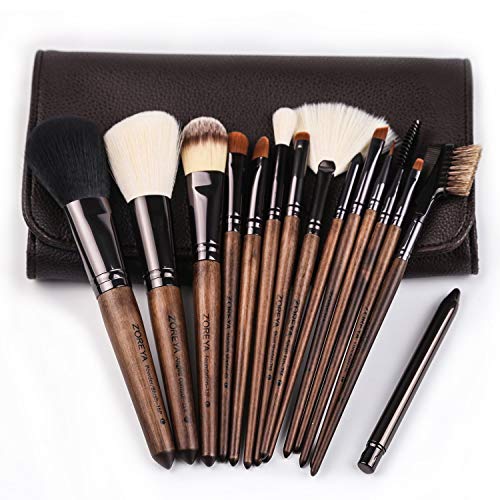 ZOREYA Makeup Brush Set ,15pcs Unique Walnut Makeup Brushes with Nobility,Professional Premium Synthetic Foundation Powder Concealers Eye Shadows Makeup brushes Set with Perfect Vegan Leather Bag